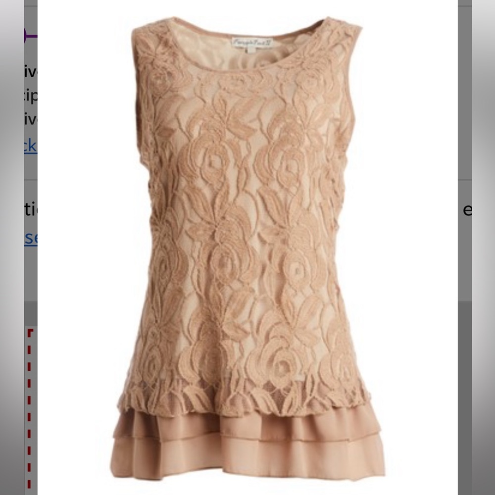 Women’s Pineapple Patch ll Lace Top W/ ruffle hem M Tan Sleeveless